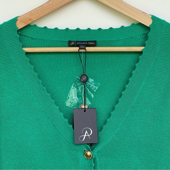 Adrianna Papell Cardigan Sweater Scallop Trims Gold Buttons Faux Front Pockets - Picture 4 of 13